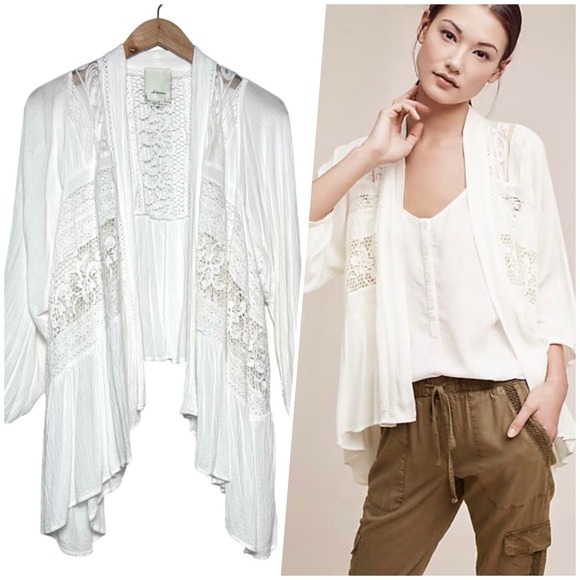 elevenses Sweaters - Elevenses Anthropologie | Women | Kenepa White Lace Kimono Cardigan | XS-S